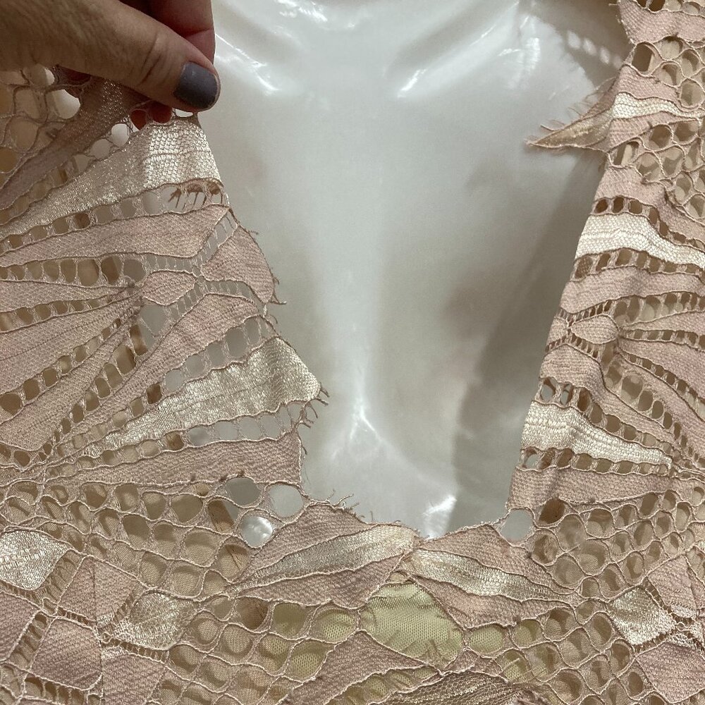 Free People Deco Lace Mini Dress Fairycore Bell Sleeve Ivory Combo Lined Size 4 - Picture 12 of 12